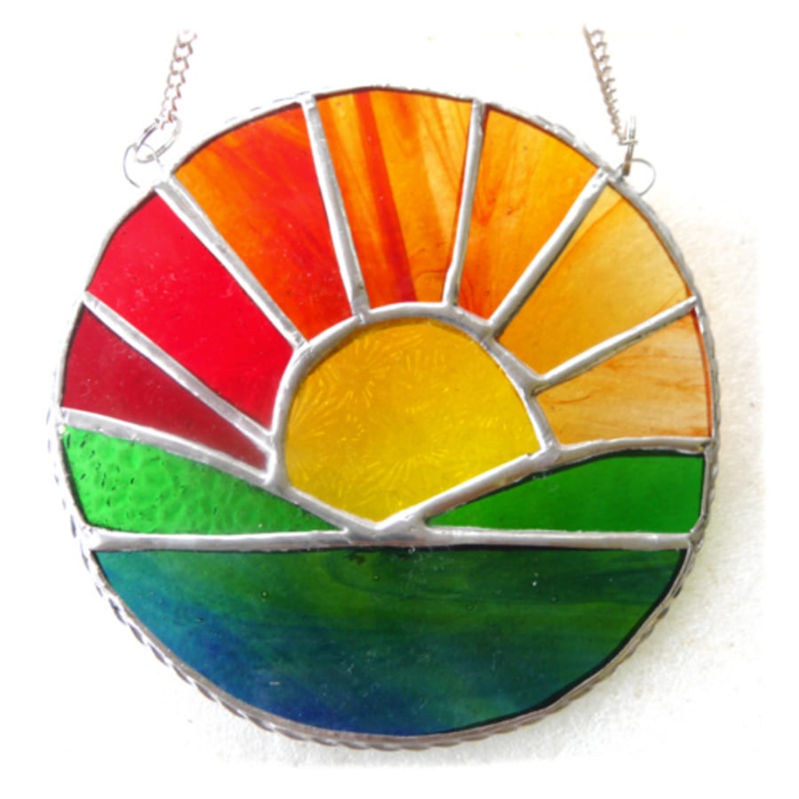 Sunrise Picture Stained Glass Suncatcher Handmade Sea Ring 066