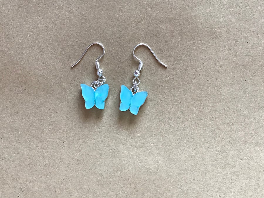 Dainty sky blue butterfly earrings