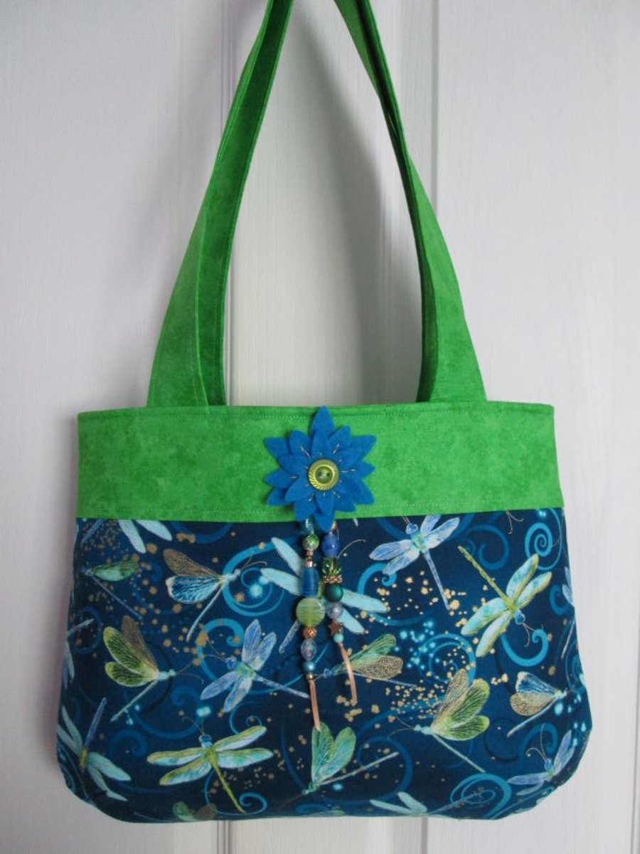 SOLD - Blue & Green Dragonfly Handbag