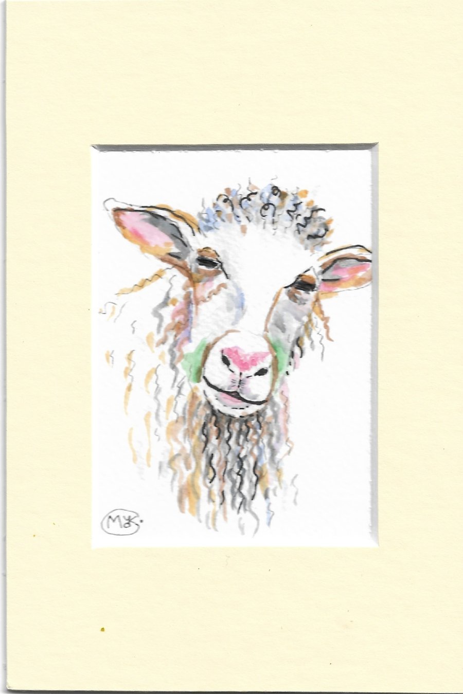 Sheep in a mount Miniature Original ACEO painting. FREE UK SHIPPING