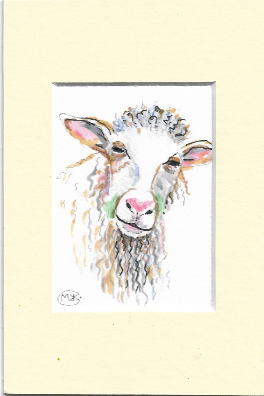 Sheep Miniature Original ACEO painting. 