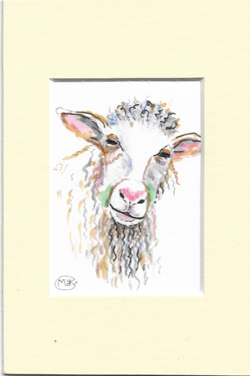 Sheep Miniature Original ACEO painting. 