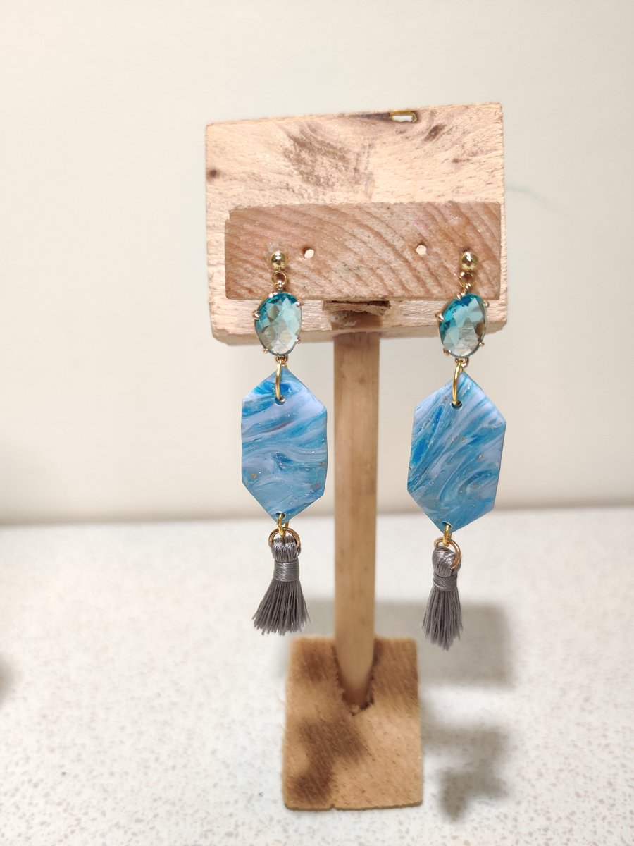 Sea blue scraps tassel dangle earrings 