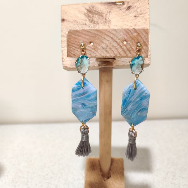 Sea blue scraps tassel dangle earrings 