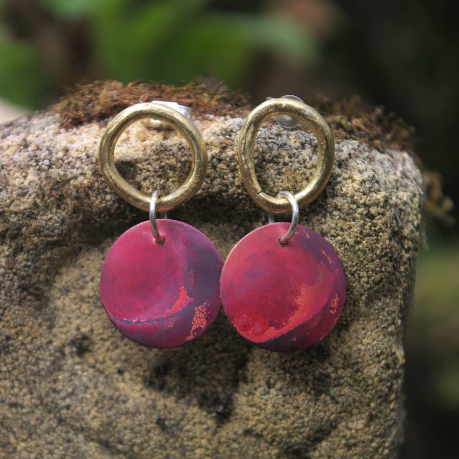 Brass and Red Copper Circles Earrings 