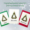 Hand painted Christmas cards, watercolour tree,baubles, holly, wreath, pine cone