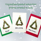 Hand painted Christmas cards, watercolour tree,baubles, holly, wreath, pine cone