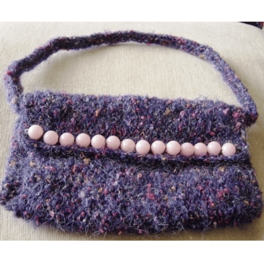 Purple & Shocking Pink Delight! Hand Knitted Mohair Handbag.