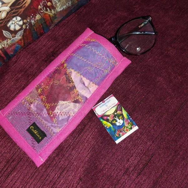 Artisan Handcrafted Pink Gold upcycled fabric bohemian hippie glasses case