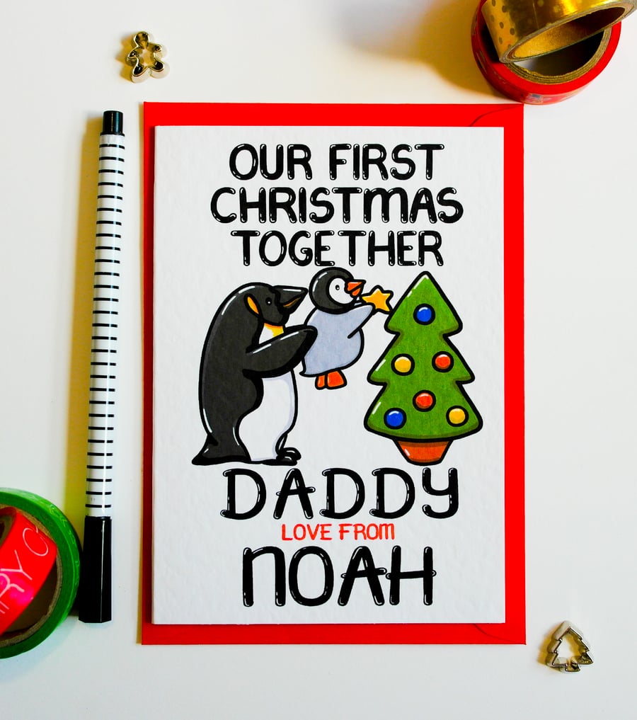 Personalised Penguins First Christmas As My Daddy Christmas Card