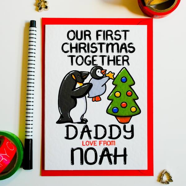 Personalised Penguins First Christmas As My Daddy Christmas Card