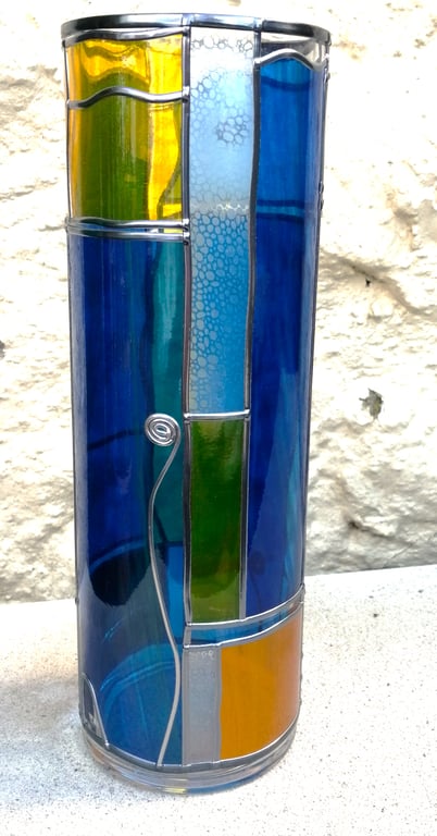 Mermaid is a stained glass effect flower vase with a hand leaded Art Deco Design