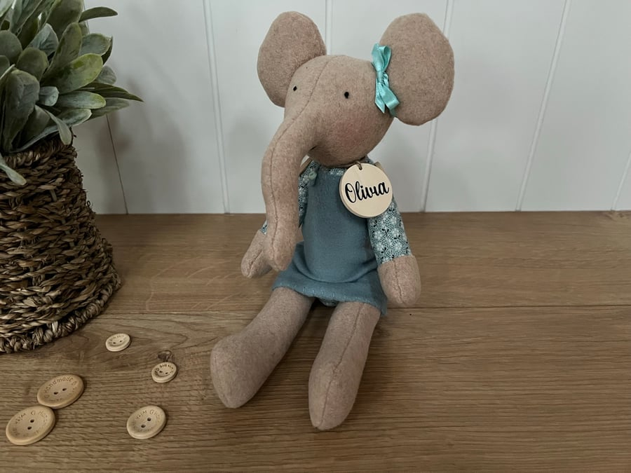 Personalised Wool blend elephant with Pinafore