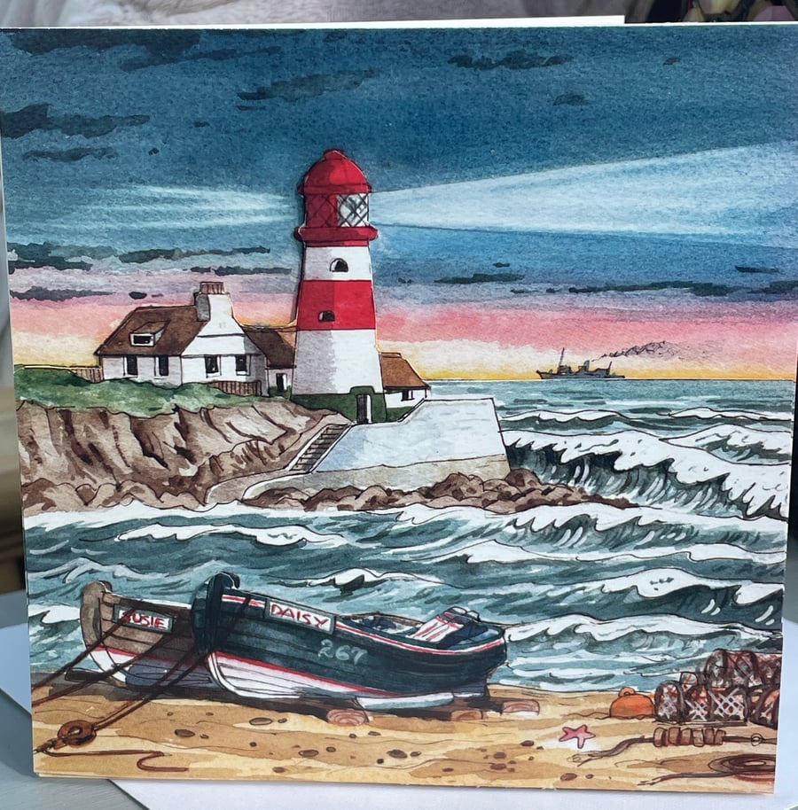 Lighthouse on a rugged seashore Fathers day card