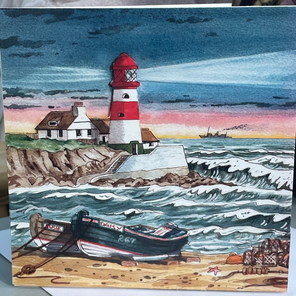 Lighthouse on a rugged seashore Fathers day card