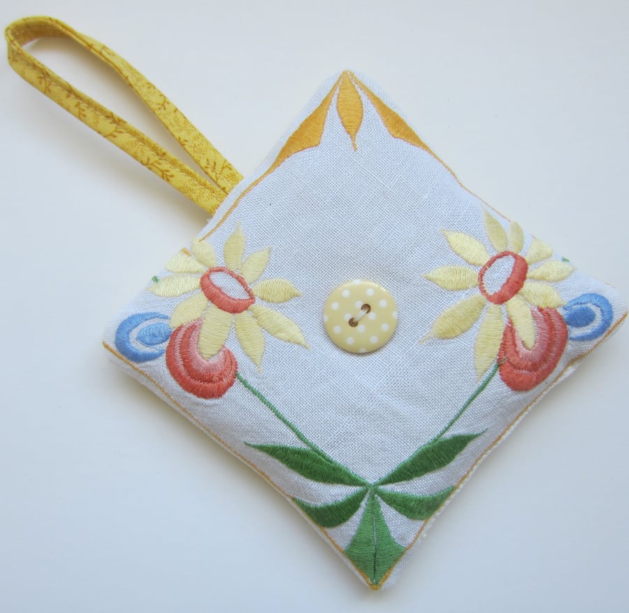Vintage Embroidered Yellow Floral Lavender Bag