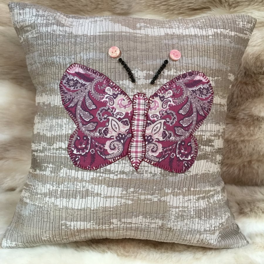 Decorative Cushion - Appliqué Paisley Butterfly