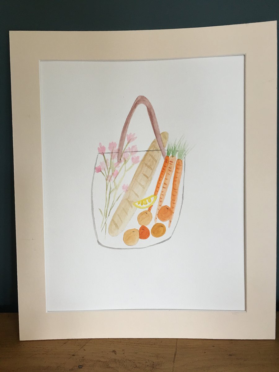 Original Kitchen Watercolour, Shopping Basket, Fruit Basket, Wall Art