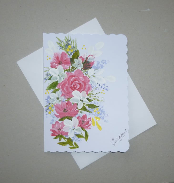 original hand painted floral greetings card ( ref FA 303 D2 )