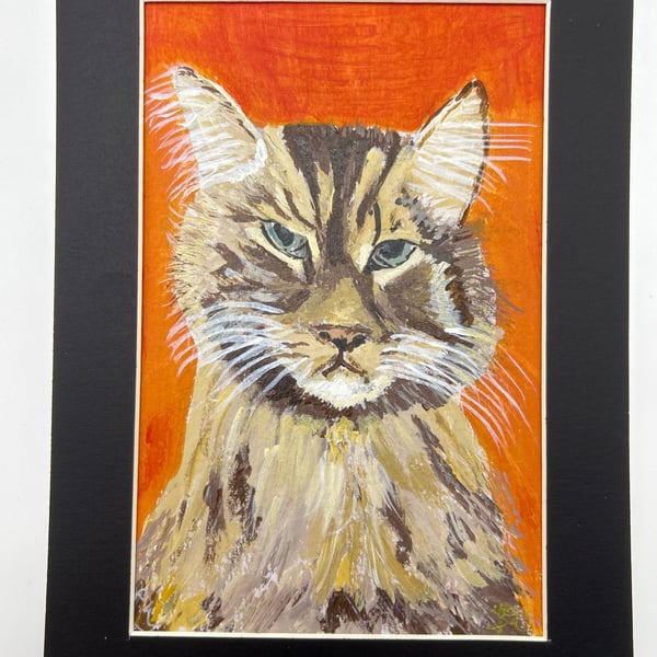 Original painting of a cat . 5x7" in acrylics pet portrait 