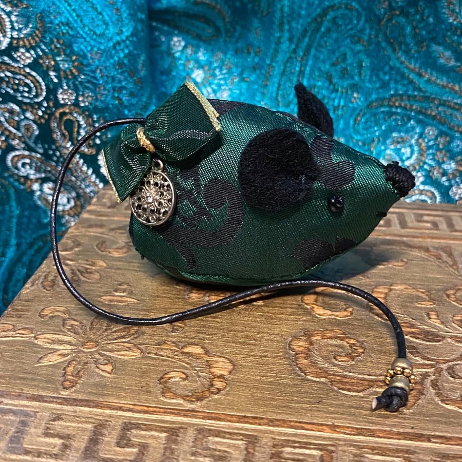 Emerald Treasure Mouse - Hand Stitched Vintage Silk Mouse