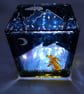 Candle holder, hand painted glass, moon gazing and boxing hares 
