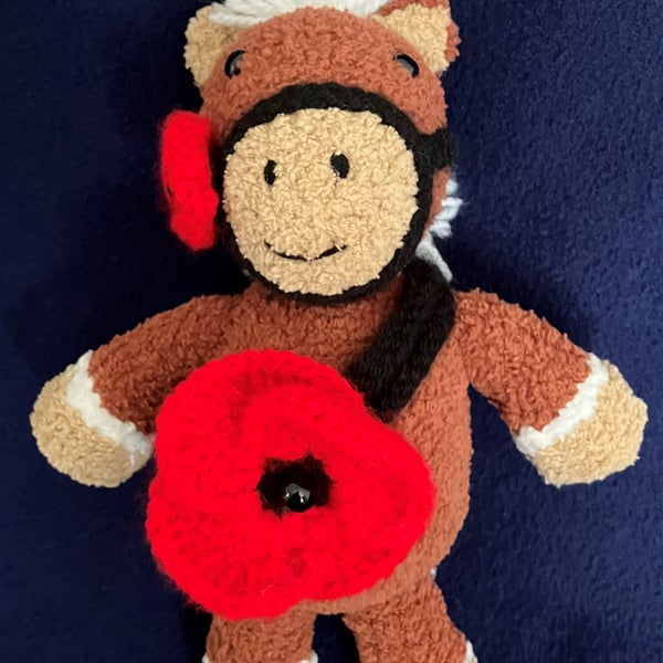 Remembrance Red Poppy knitted Horse