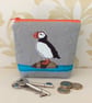 Coin Purse with Embroidered Puffin