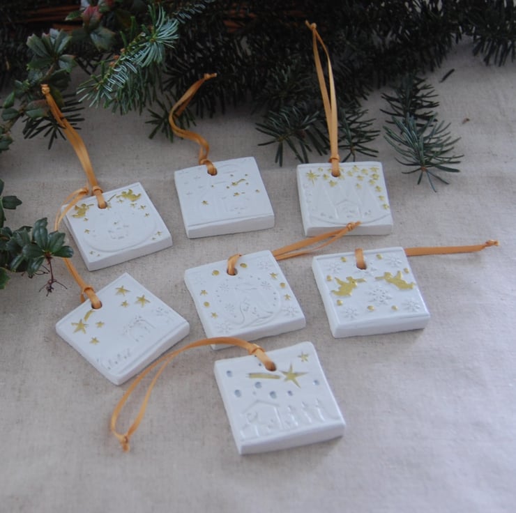 The Nativity White and Gold Christmas Tree Deco... Folksy