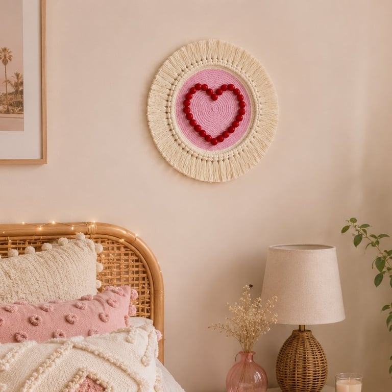 "Ntombi 4" Pink & Off White Macrame Wall Hanging Fibre Mandala Art