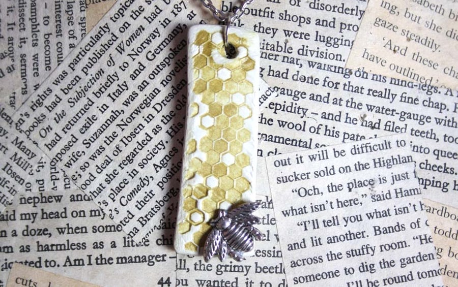 Clay Silver Bee Honeycomb Necklace