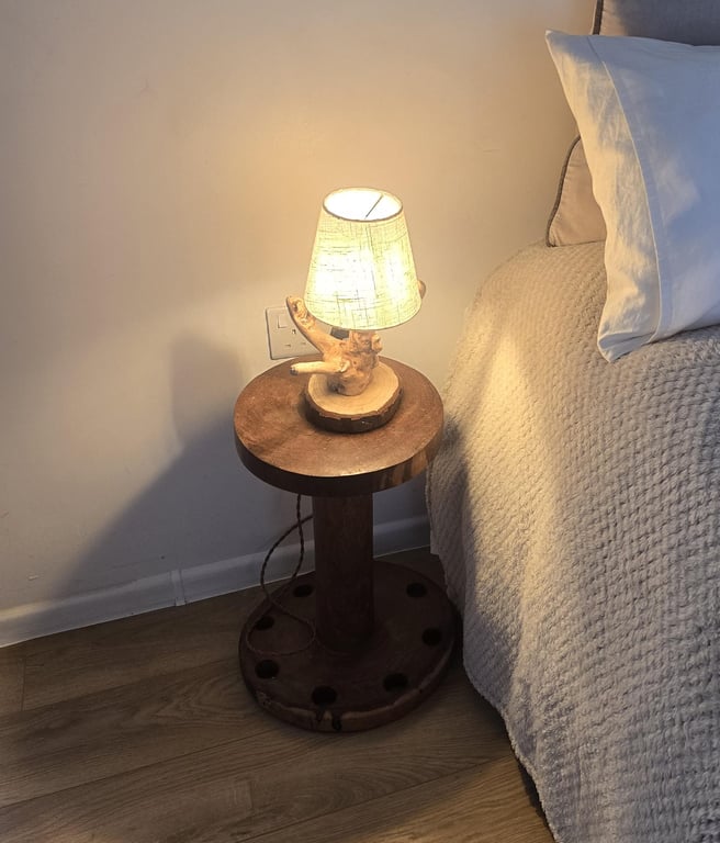 Rustic Handmade Wooden bedside Table lamp