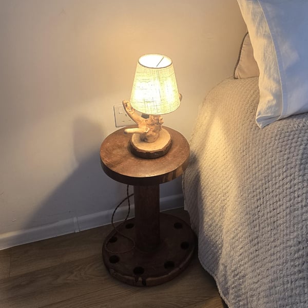 Rustic Handmade Wooden bedside Table lamp