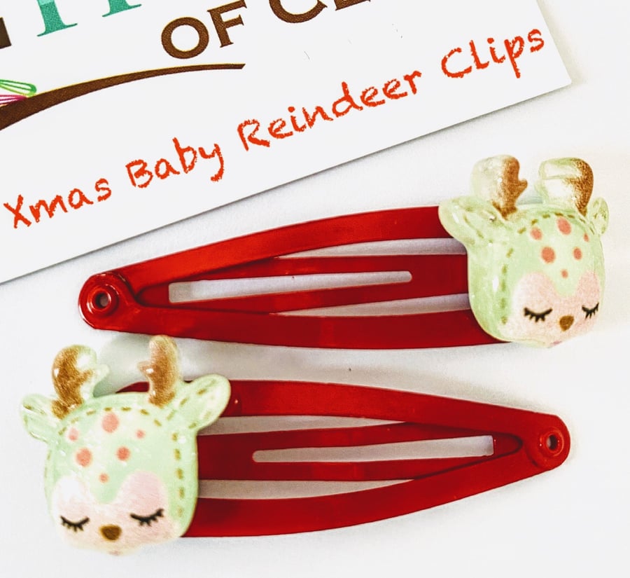 Xmas Baby Reindeer Hair Clips x2- Xmas Hair Clips - Christmas Hair Clips - Xmas 