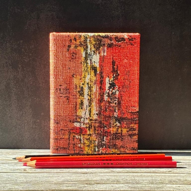 Handmade A6 'Cinnamon Spice' Journal with 1950's Vintage Barkcloth Fabric