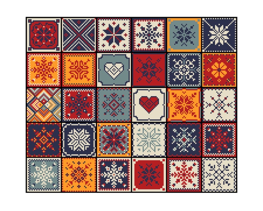 193 - Holiday Christmas Snowflake Quilt - Tiled Patchwork - Cross Stitch Pattern