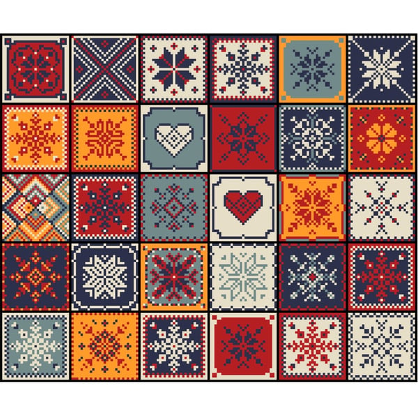 193 - Holiday Christmas Snowflake Quilt - Tiled Patchwork - Cross Stitch Pattern