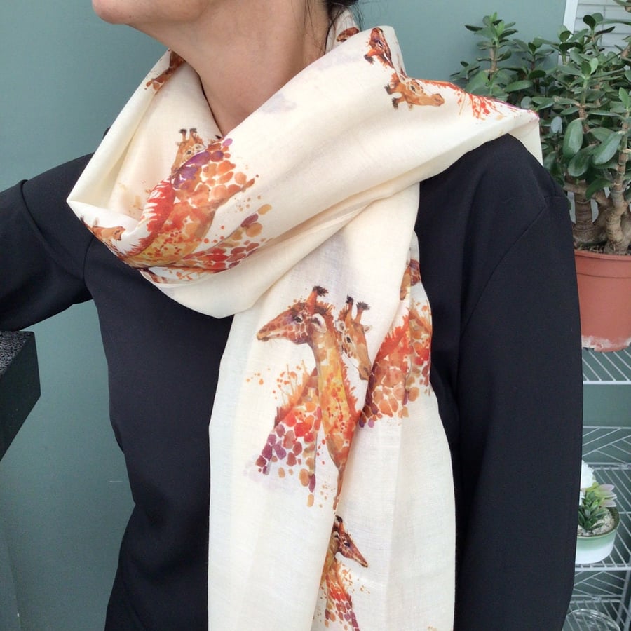 Giraffe Scarf - Ladies Fashion Scarf - Jungle Animal Scarf