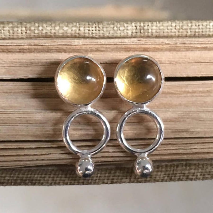 Citrine earrings, Silver stud earrings, November birthstone