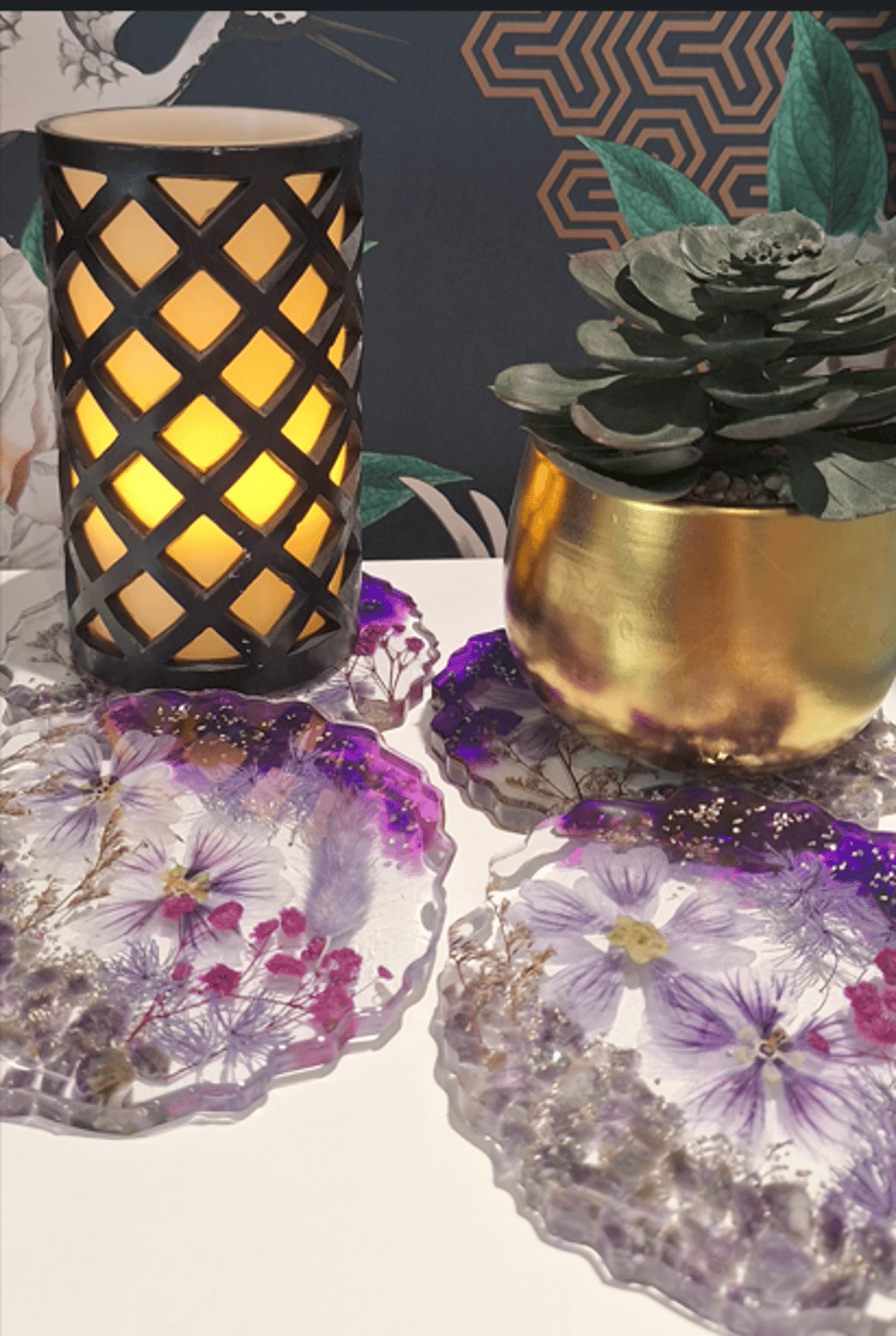 Bespoke Resin Coaster Set - Personalised Botanic & Crystal Commision