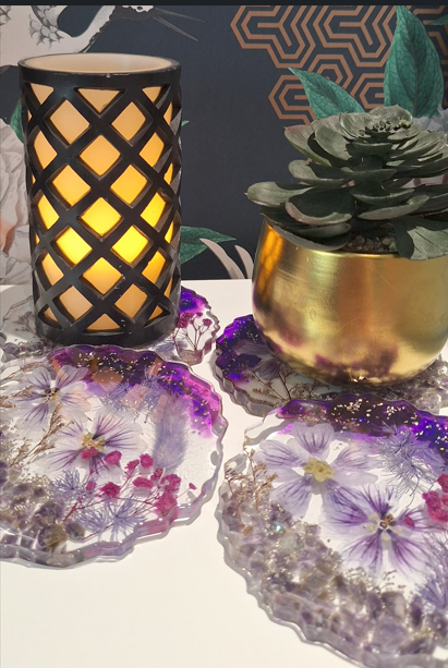 Bespoke Resin Coaster Set - Personalised Botanic & Crystal Commision