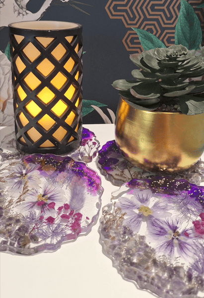 Bespoke Resin Coaster Set - Personalised Botanic & Crystal Commision