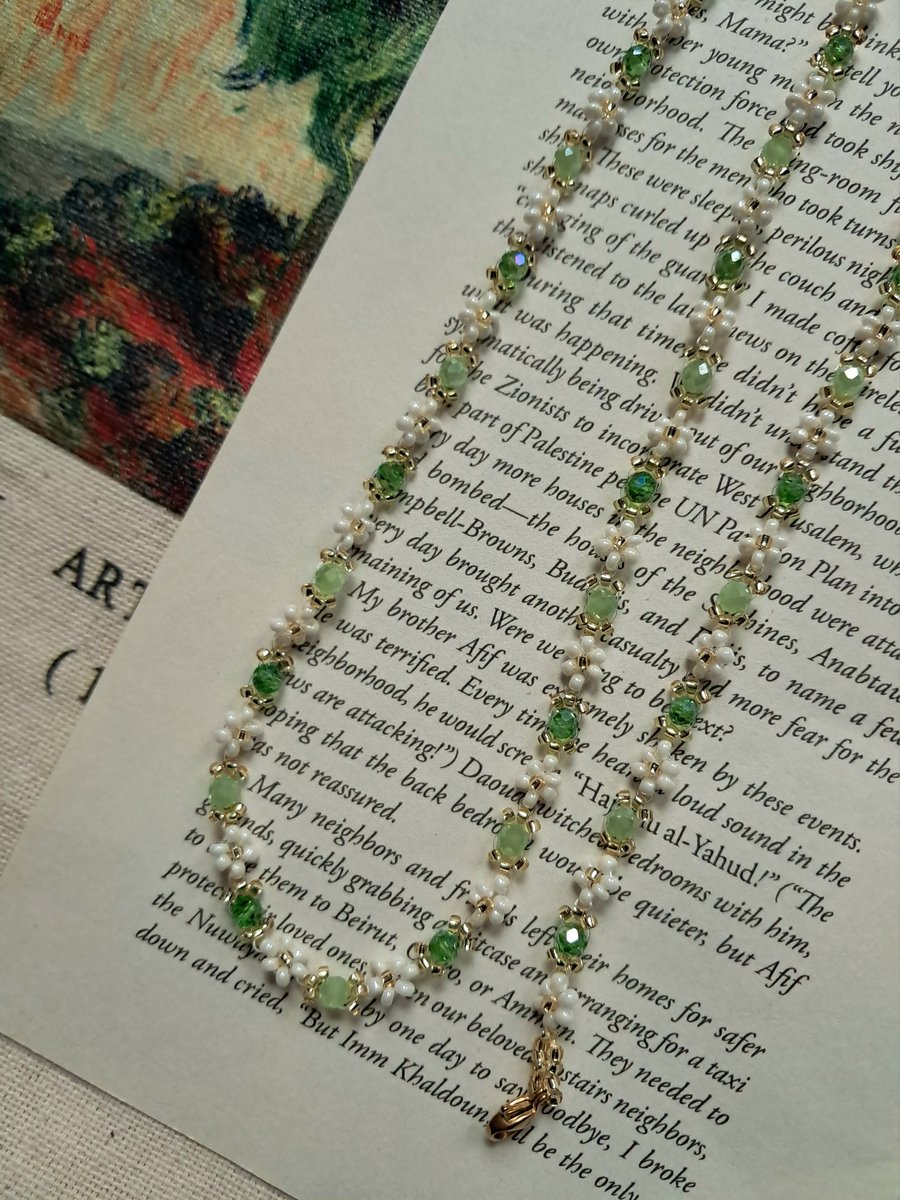 Green Garden Beaded Necklace&Bracelet Set  handmade jewellery gifts