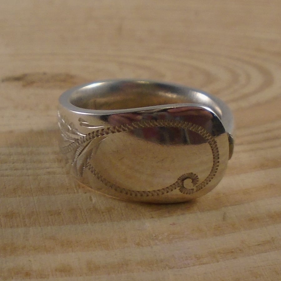 Upcycled Silver Plated Bright Spoon Handle Ring SPR082110