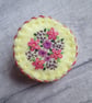 Hand Embroidered Floral Brooch - Primrose Yellow with Pink & Purple Flowers - Image 5