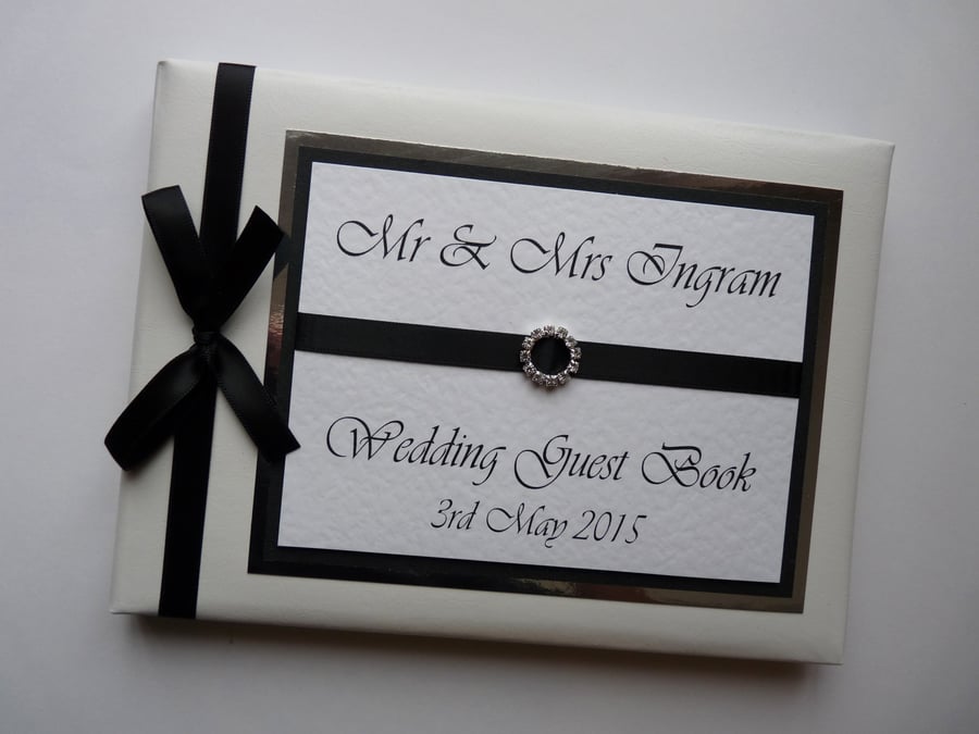 Wedding guest book with black ribboon, wedding gift, wedding keepsake