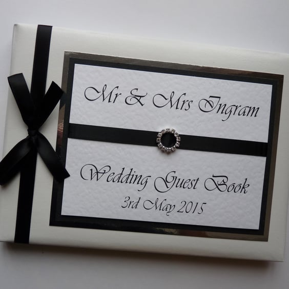 Wedding guest book with black ribboon, wedding gift, wedding keepsake