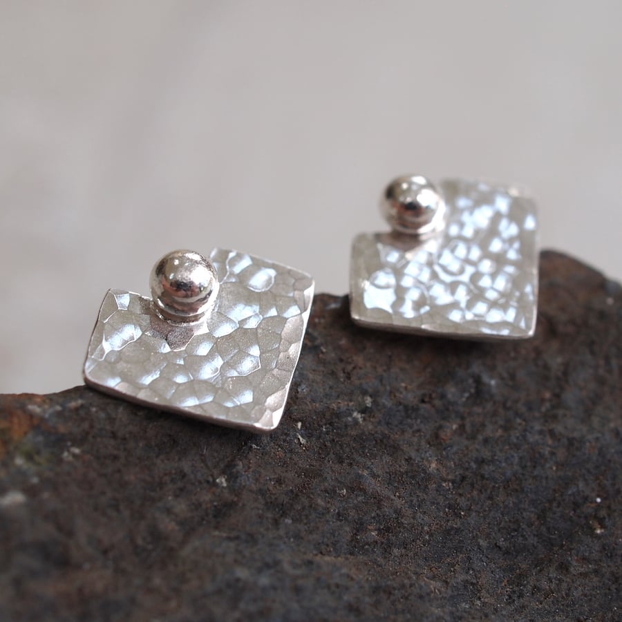 Square Stud Earrings, Silver studs, Square, Heart, Arrow