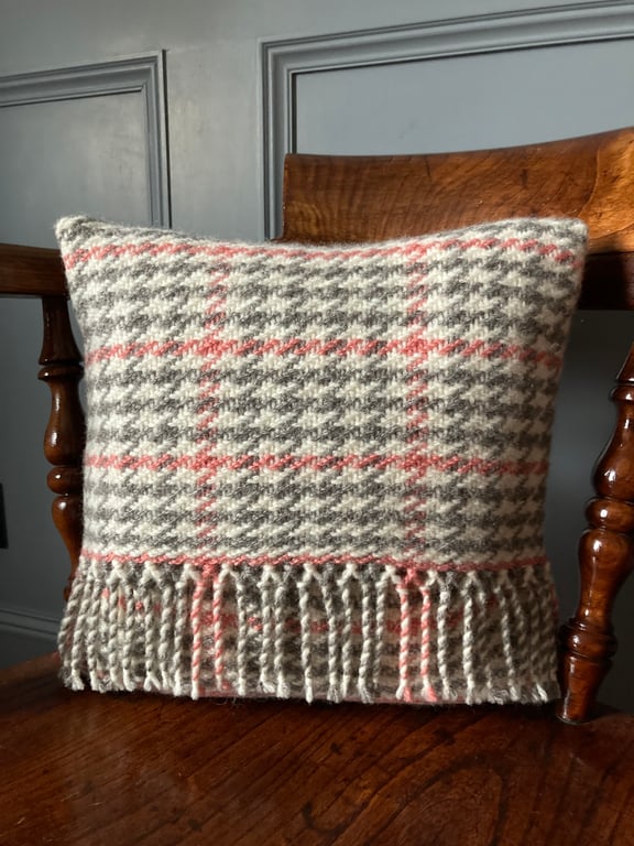 Angharad cushion - Coral 12” square. Handwoven in Wales