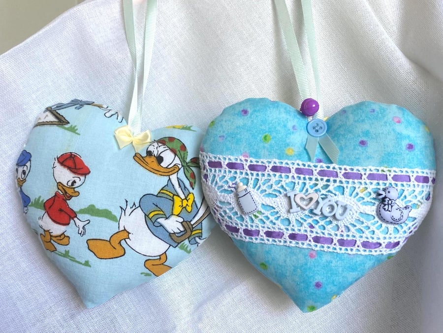 Handmade Fabric Heart Nursery Decoration Baby Gift Hidden Pocket Keepsake